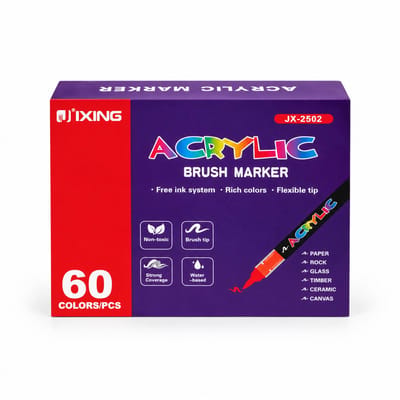 Acrylmarkers met directe inkttoevoer - 60 kleuren - zachte punt - voor tekenen en kunst - basisverpakking