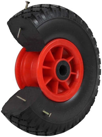 Steekwagenwiel PU wiel 260x85 mm 3,00-4 75 mm gecentreerde naaf Ø 20 mm rood massief rubber steekwagen