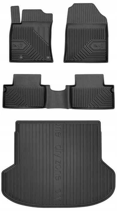 Frogum No.77 Automatenset + Dry Zone Kofferbakmat - Geschikt voor Kia Proceed III Shooting Brake (vanaf 2018) - 5-delig - Perfecte Pasvorm - TPE Rubber - 4 cm Hoge Rand - Geurloos - Zwart