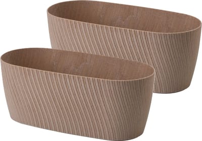 Form Plastic Plantenbak/bloembak Waves - 2x - kunststof - lichtbruin - L27 x B12 x H11 cm - rond
