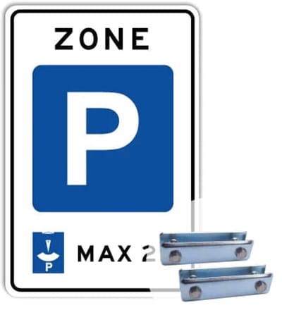 Bord Parkeerschijf Zone 2 uur - Weerbestendig Aluminium - 40x60 cm - Bevestiging: Met hekbeugels (voor spijlen- of gaashek)