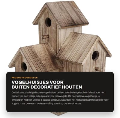 Dailygoods- Vogelhuisje 3-laags - Houten Vogelhuisje - Waterdicht - Decoratief - Veilig voor Babyvogels - Duurzaam Materiaal - Nestkast