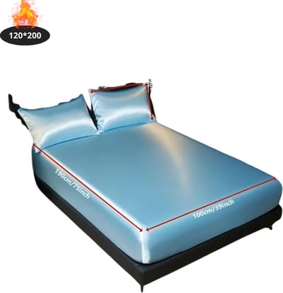 Nivard Satijnen Hoeslaken Set - Inclusief Kussensloop - 2 Delige Set - Beddengoed - Fitted Sheet - Pillow Case - Bed - Lichtblauw 120x200