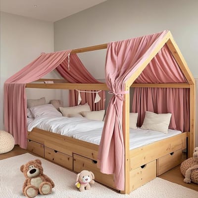 Handgemaakte Bedhemel van 100% Katoen Muslin, Decoratieve Lucht voor Huisbedden, Geschikt voor Jongens en Meisjes (Set van 2, 65 x 270 cm Oudroze)