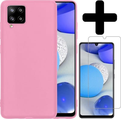 Hoesje - Met Screenprotector - Geschikt voor Samsung Galaxy A42 - Sterk & Shockproof - Telefoon Hoes - Back Cover - Siliconen Case - Telefoonhoes - Lichtroze