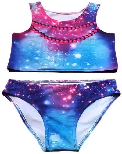 Mermaid Sisters bikini set voor meisjes - Blauw/Roze - Maat 104-122 - Zeemeermin zwemkleding