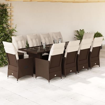 vidaXL - 11-delige - Bistroset - met - kussens - poly - rattan - bruin