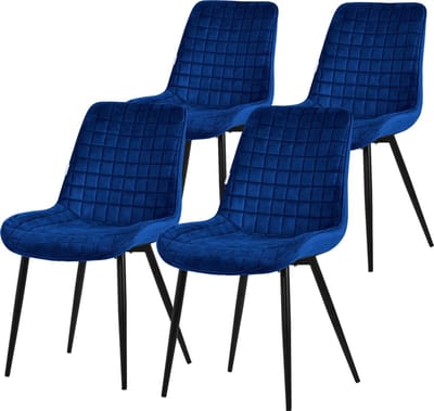 Eetkamerstoel set van 4 donkerblauw met fluwelen bekleding en stalen poten Keukenstoel met rugleuning ML design