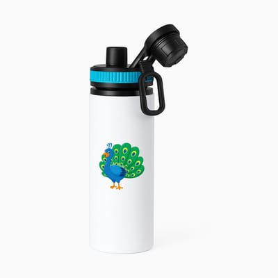 Hacebo® - Pauw waterfles met draaidop blauw - Vogels - Dieren liefhebbers - Kinderboerderij - veren - water fles - 850ML