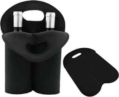 VHV - Wijnkoeler tas - Flessenkoeler - Wijn draagtas - Geïsoleerd - Neopreen - Voor wijnfles en champagnefles - Voor picknick en reizen - 2 items - Zwart