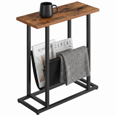 Cheqo® Bijzettafel met Tijdschriftenhouder - Lectuurbak - Tijdschriftenrek - Krantenbak - Nachtkastje - Sidetable voor Woonkamer en Slaapkamer - Telefoontafel - Banktafel - Magazinehouder - Metalen Frame - Zwart en Bruin - Sofa Tafel
