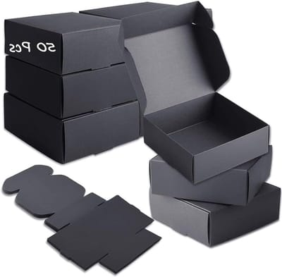 Set van 50 Zwarte Kraft Papieren Dozen, Cadeau Dozen van Karton, 7.5 x 7.5 x 3 cm, Ideaal voor Feestjes, Verjaardagen en Bruiloften
