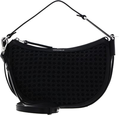 COCCINELLE Handtas Schoudertas Priscilla Eco. W Handbag Faux Leather Woven Noir / Noir Zwart