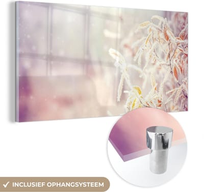 MuchoWow® Glasschilderij 40x20 cm - Schilderij acrylglas - Winter - Takken - Sneeuw - Natuur - Foto op glas - Schilderijen