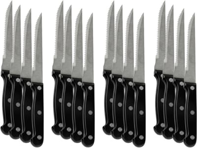 Urban Living Steakmessen - 16x - kartelrand - RVS - zwart handvat - 28 cm - scherpe messen