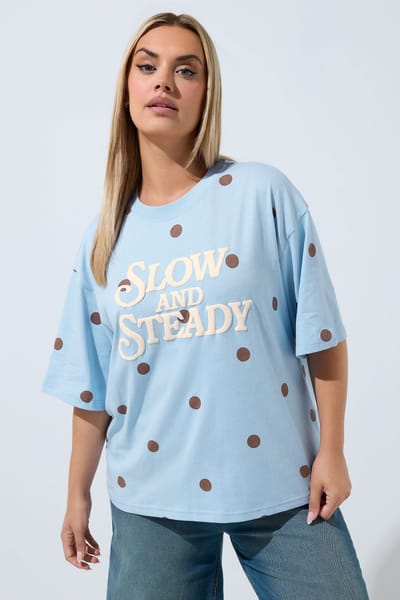 Limited Collection Blauw Tshirt Met Stippen 'Slow & Steady' Size 38