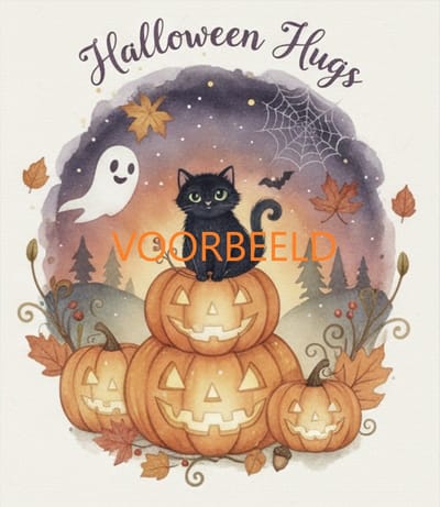 Halloween - wenskaart - set van 4 stuks inclusief envelop - ansichtkaart - seizoen - herfst - aquarel - handgemaakt - merkloos - VOLUMEKORTING