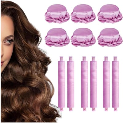 Haarrollers Set - Krulset Zonder Hitte - Haar Krullen - Zijdezacht Materiaal - 6 Stuks - Roze