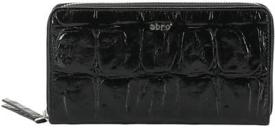 abro Leren portemonnee Leather Maxi Cocco Zip Wallet Black / Nickel zwart