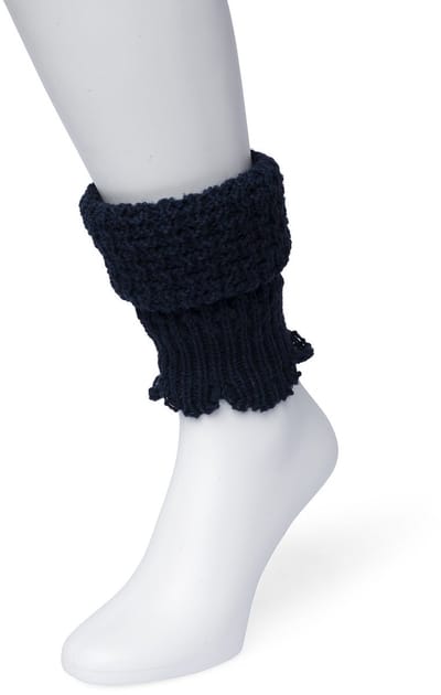 Bonnie Doon Honeycomb Boot Top Dames Donker Blauw - Korte Beenwarmer - Honinggraatmotief - Heerlijk warm - Boven de Laarzen/Wandelschoenen/Sneakers - Warme Enkels - Wol - Grof Gebreid - Donkerblauw - Dark Blue - Navy - BN351789.102