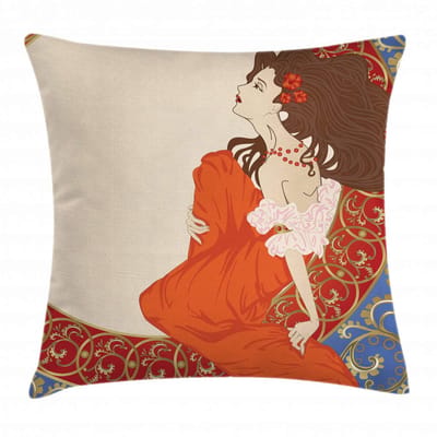 ABAKUHAUS Art Nouveau Kussenhoes – 60x60 cm – Dubbelzijdig bedrukt, Rits, rood-oranje