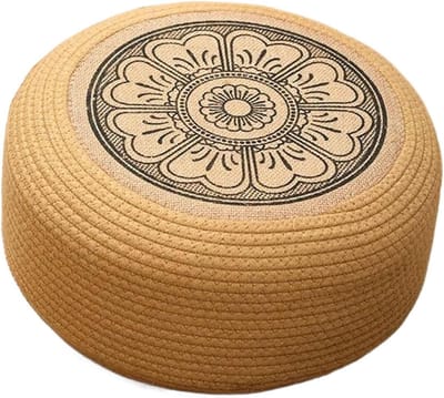 Ottomaanse poef - Vloerkussen - Buiten zitten - Handgeweven rotan - 40 cm - Zwart