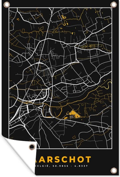 Muurdecoratie Plattegrond - Kaart - Aarschot - Goud - 120x180 cm - Tuinposter - Stadskaart - Tuindoek