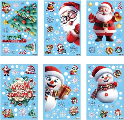 Afneembare kerstglasafbeeldingen met kerstman, rendier en sneeuwpop voor ramen, decoratieve stickers voor thuis, kantoor en winkels, 1 set kerstdecoratie