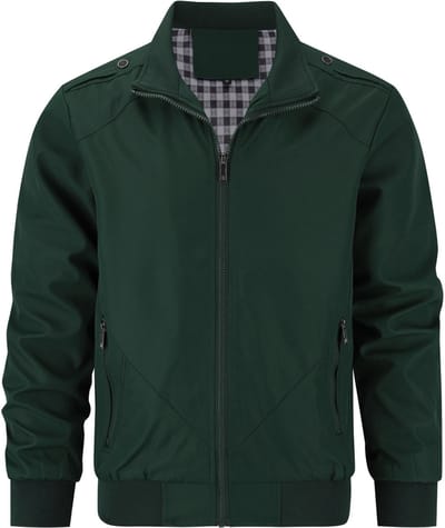 ALLTHEMEN Heren Effen Jas met Stand Kraag - Slanke Pasvorm - Ritssluiting Met Zakken Modieus - S