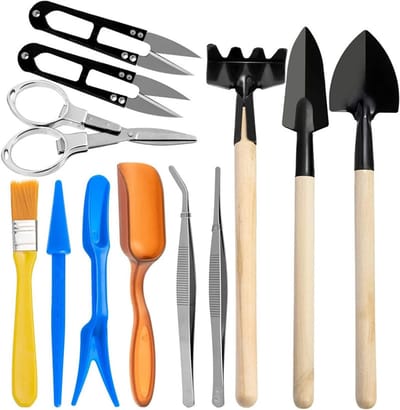 Complete Bonsai Tool Set - 12-delige set voor het verzorgen van Bonsai bomen, inclusief schaar, pincet en hark voor succulenten en mini planten.