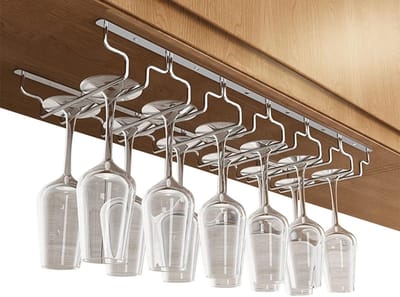 Wijnglashouder - Glasrek Keuken - Keuken Organiseren - Onder Kast Montage - 18cm Breed - Zilver