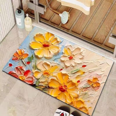 3D Driedimensionaal Roomkleurig Bloemenpatroon Badkamervloermat Diatomeeënaarde Vocht absorberende Mat Badkamerdeur Sneldrogende Antislip Voetmat 80*120cm