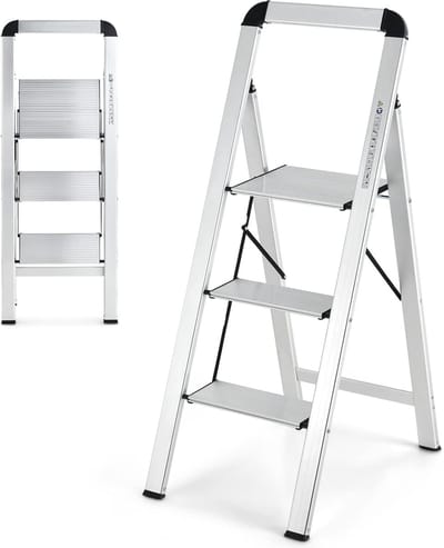 3-traps Aluminium Inklapbare Trapladder tot 150 kg - Antislip en Ruimtebesparend