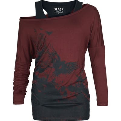 Black Premium by EMP Bordeauxrood shirt met lange mouwen, dierenprint en vleermuismouwen - Dames - S