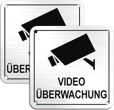 Videobewaking sticker 10x10cm - Aluminium met voorgeboorde gaten (x2)
