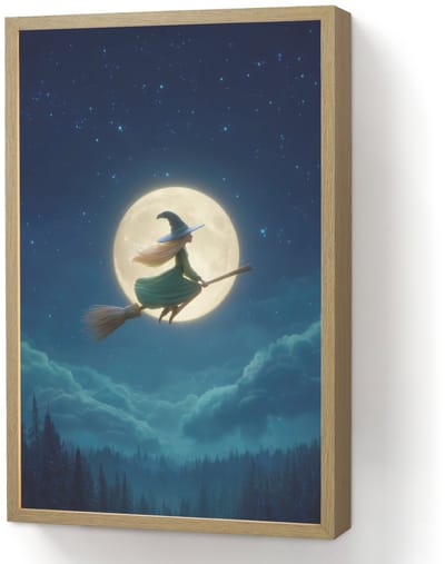 Nachtlampje 40x60 cm - Kinder lamp - Heks - Volle maan - Sterrenhemel - Tafellamp kinderkamer draadloos - Slaapkamer lampje - Bedlamp kinderen - Kinderlampje - Wandlamp babykamer - Nachtlampjes