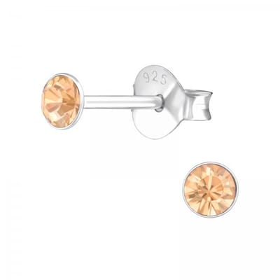 Zilveren oorknop, Light Peach kristal (8MM)