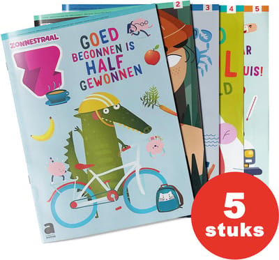 Zonnestraal - 5 educatieve doeboeken - Boordevol verhalen en activiteiten in verschillende thema's - Vakantieboeken voor kinderen 7 jaar / 8 jaar / 9 jaar / 10 jaar - Groep 5 t/m groep 8 - Kinderboeken school / rivieren / natuur / geld / gezondheid