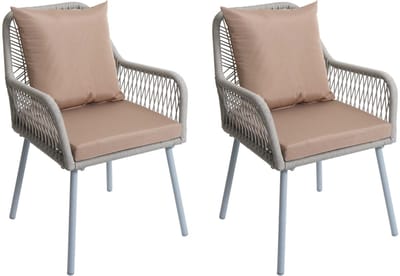 Set van 2 tuinstoelen MCW-O12, zit-/rugkussen aluminium touwvlechtwerk Rope ~ grijs, bekleding taupe