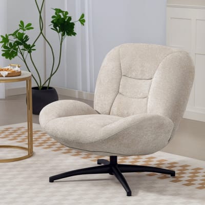 MODFU - Draaifauteuil - 360° Draaibaar En Getuft - Modern - Chenillestof En Staal - Crèmewit