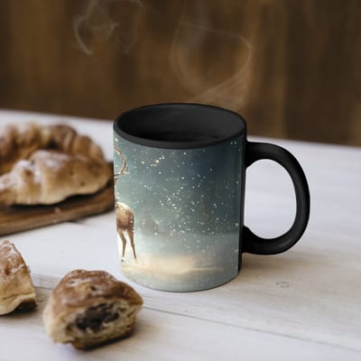 Magische Mok - Foto op Warmte Mokken - Koffiemok - Kerstmagie - Winterwoud - Rendier - Magic Mok - Beker - 350 ML - Theemok