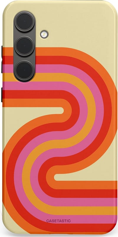 Casetastic hoesje geschikt voor Samsung Galaxy S24 Plus - Dubbellaagse bescherming - Retro wave - Fashion Case - Zand Rood Oranje Roze