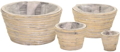 set van 4 Bloempotten Miguel rotan grijs 13 x12, 18 x 12,5, 23 x 13,5 en 28 x 15