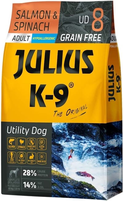 Julius K9 - Graanvrij en hypoallergeen hondenvoer op zalm & aardappel basis - Voor volwassen honden van kleine rassen - 10kg