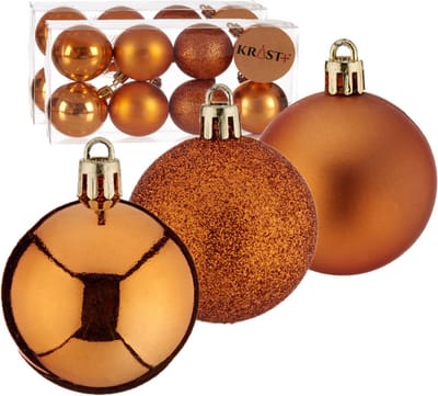 Krist+ Kerstballen - 24x ST - oranje - kunststof - 5 cm - glitter - mat - glans