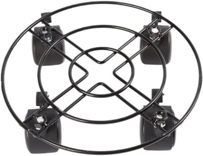 Plantenwagen met wielen - Bloempot standaard - Planten verplaatsen - Met draadrem - 40 cm - Zwart