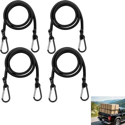 4 stuks - bungee-koorden met gesloten haken - zwaarlast bungie koord pakket - voor kamperen, ladingen, fietsen, campers, buiten en bagage - 30cm×6mm - zwart - 60 cm