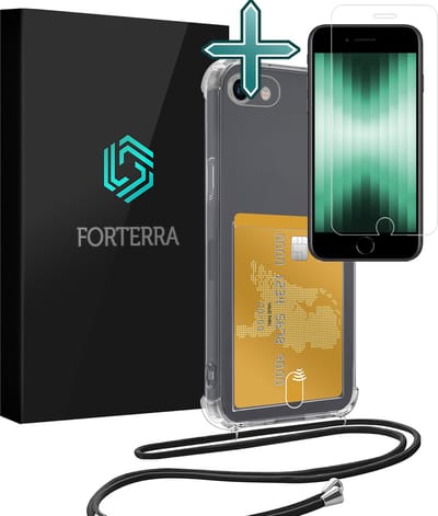Hoesje Geschikt voor iPhone 7 Pashouder Case Siliconen Hoes Met Koord Met Screenprotector - Hoes Geschikt voor iPhone 7 Met Telefoonkoord Hoesje Back Cover Met Pasjeshouder - Transparant