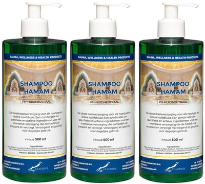 Shampoo Hamam 500 ml met 3 witte pompen - set van 3 stuks - voordeelverpakking - haarverzorging