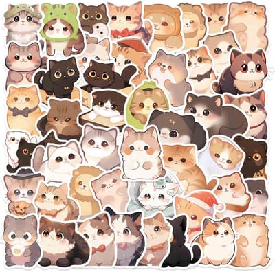Dailygoods- Kat Stickers 100 Stuks - Decoratieve Stickers - Schattige Cartoon Kat Ontwerpen - Waterdicht - PVC Zelfklevend - Geschikt voor Scrapbooks
